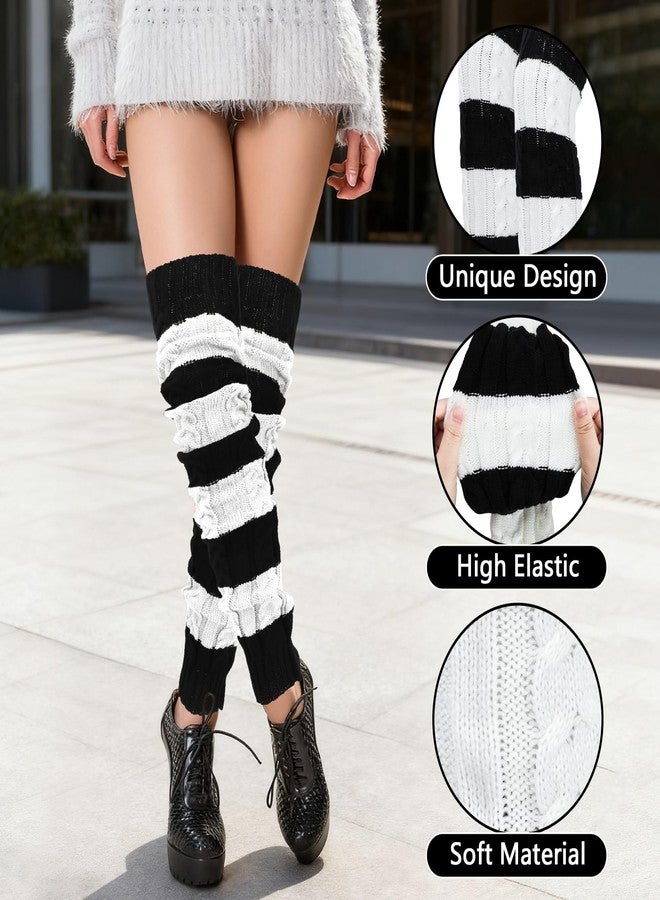 XEPST Leg Warmers for Women, Women's Cable Knit Over the Knee High Boot Winter Socks Long Warm Leg Warmers Soft Thick Thigh High Footless Socks, 70 cm - Image 2